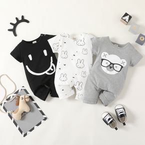 Print Short-sleeve White or Grey or Black Baby Jumpsuit