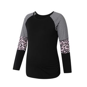 Maternity Stripe and Leopard Print Long-sleeve T-shirt