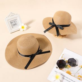 Black Bowknot Decor Khaki Straw Hat for Mom and Me