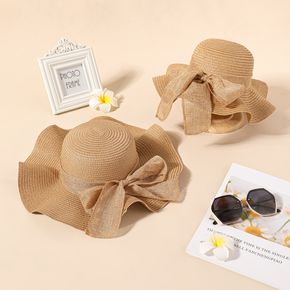 Big Bow Decor Khaki Straw Hat for Mom and Me