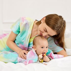 Mommy and Me Colorful Tie Dye Short-sleeve Cotton Robe and Swaddle Set