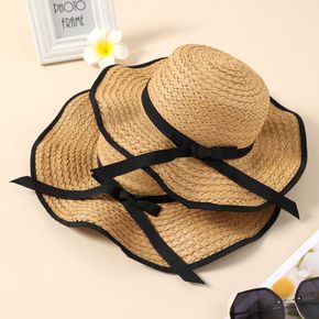 Black Bowknot Decor Straw Hat for Mom and Me