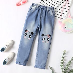 Kid Girl 100% Cotton Panda Print Denim Jeans