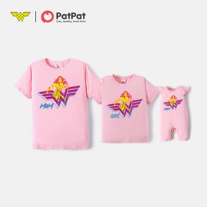 Wonder Woman Mommy and Me 100% Cotton Pink Graphic Short-sleeve T-shirts