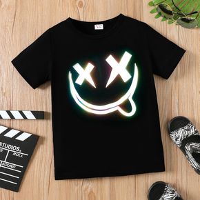 Kid Boy Kurzarm-T-Shirt mit reflektierendem Emoji-Print