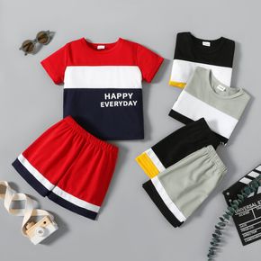2pcs Toddler Boy Casual Letter Print Colorblock Tee and Shorts Set