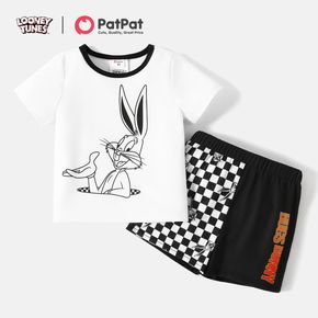 Looney Tunes 2pcs Toddler Boy Short-sleeve White Tee and Letter Print Plaid Shorts Set