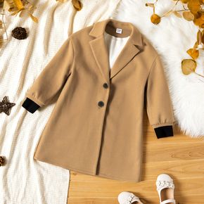Kid Girl Lapel Collar Button Design Khaki Trench Coat