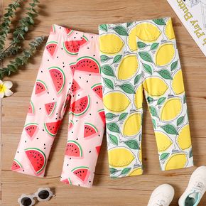 Kid Girl Fruit Lemon/Watermelon Print Elasticized Capri Leggings