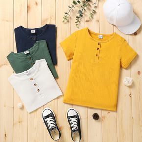 Kid Boy Solid Color Button Design Short-sleeve Henley Shirt