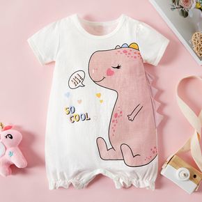 Dino Fan Baby Dinosaur Print 3D Serration Short-sleeve White Romper
