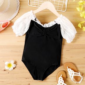 Kid Girl Ruffled Lace Design Short-sleeve Onepiece Swimsuit