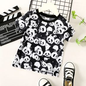 Toddler Boy Animal Panda Print Short-sleeve Black Tee