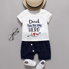 Father's Day 2pcs Baby Boy Letter Print Short-sleeve T-shirt and 100% Cotton Shorts Set
