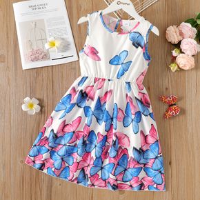 Kid Girl Butterfly Print Colorblock Sleeveless Dress