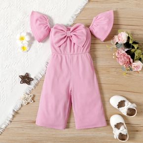 Baby Girl Pink Ribbed Off Shoulder Short-sleeve Bowknot Jumpsuit