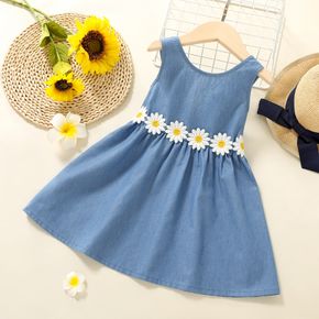 Toddler Girl Floral Design Sleeveless Denim Dress