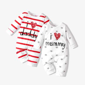 Mother's Day Baby Boy/Girl 95% Cotton Long-sleeve Love Heart Letter Print Stars/Striped Jumpsuit