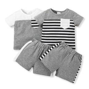 2pcs Baby Boy 95% Cotton Short-sleeve Striped Colorblock T-shirt and Shorts Set