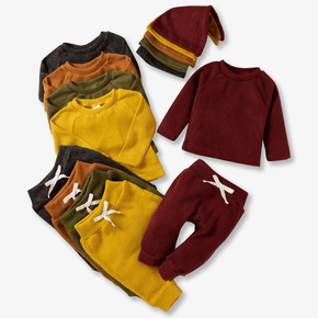 set di 3 pantaloni e pullover a maniche lunghe a coste per neonato/ragazza 3 pezzi