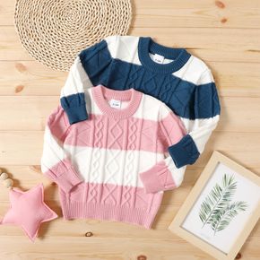 Baby Boy/Girl Striped Round Neck  Long-sleeve Cable Knit Pullover Sweater