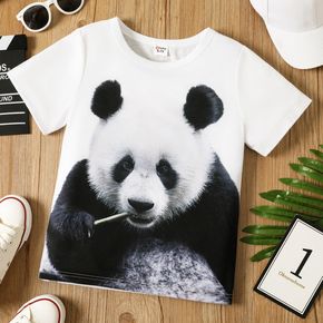 Kid Boy Animal Panda Print Short-sleeve White Tee
