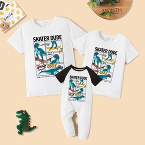 Father's Day Comics Dinosaur & Letter Print Short-sleeve T-shirts for Dad and Me