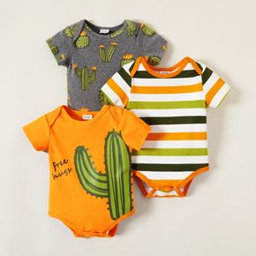 Baby Boy Striped/Cactus Print Short-sleeve Romper