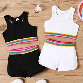 2pcs Kid Girl Sporty Striped Tank Top and Shorts Set