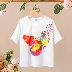 Kid Girl Butterfly Print Short-sleeve Black Tee
