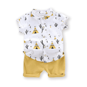 Set di 2 magliette e pantaloncini con stampa cactus piramidale casual per ragazzo bambino