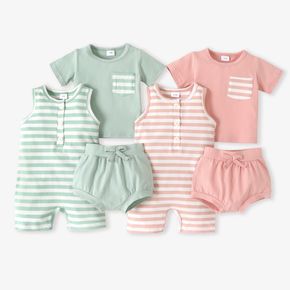 3pcs Baby Boy/Girl Striped Romper and Solid Tee with Shorts Set