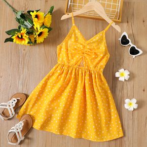 Kid Girl Polka dots Cut Out Ruched Yellow Cami Dress