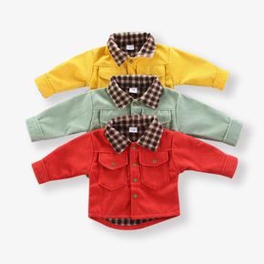 Baby Solid Long-sleeve Lapel Collar Corduroy Coat Jacket