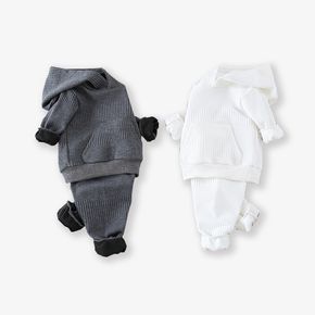 2-piece Toddler Boy Solid Color Hoodie Sweatshirt and Pants Casual Set