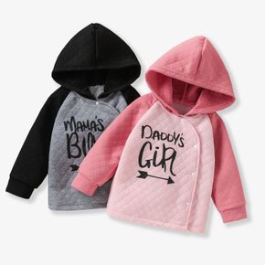 Baby Boy/Girl Letter Print Raglan Long-sleeve Hooded Quilted Top
