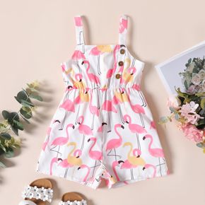 Toddler Girl Flamingo Print Button Design Strap Rompers