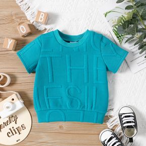 100% Cotton Baby Boy Textured Letter Design Blue Short-sleeve T-shirt