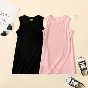 Toddler Girl Solid Color Ribbed Sleeveless Dress