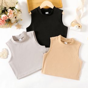 Kid Girl Solid Color Ribbed Tank Top