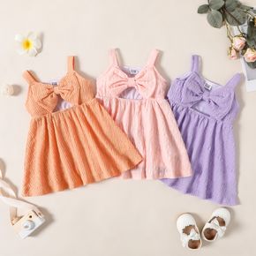 Baby Girl Solid Textured Sleeveless Bowknot Hollow Out Dress