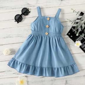 Toddler Girl Button Design Ruffle Hem Denim Cami Dress