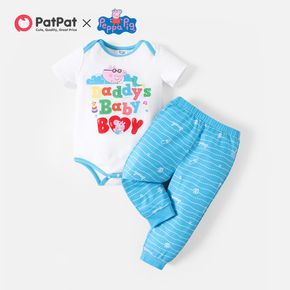 Peppa Pig Father's Day 2pcs Baby Boy Letter Print Short-sleeve Romper and Striped Pants Set