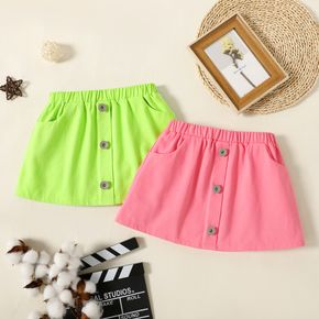 Toddler Girl 100% Cotton Solid Color Pocket Button Design Elasticized Skirt