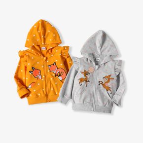 Toddler Girl Fox Embroidered Heart/Star Print Zipper Hooded Jacket