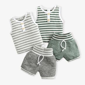 100% Cotton 2pcs Baby Boy/Girl Striped Sleeveless Tank Top and Shorts Set