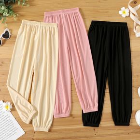 Kid Girl Solid Color Elasticized Modal Ankle Length Pants