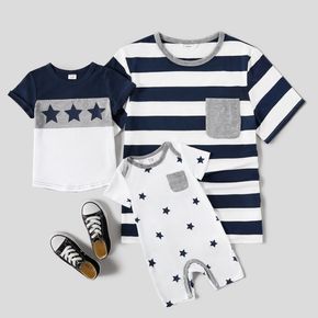 Blue Striped and Stars Print Short-sleeve T-shirts for Dad and Me