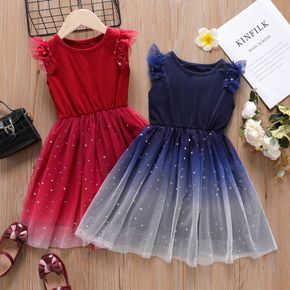Toddler Girl Stars Glitter Design Sleeveless Gradient Color Mesh Dress