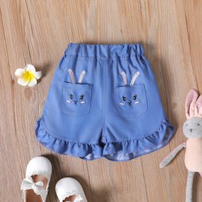 Toddler Girl Rabbit Embroidered Ruffled Denim Shorts